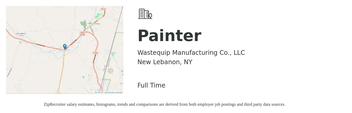 Wastequip Manufacturing Co., LLC job posting for a Painter in New Lebanon, NY with a salary of $18 to $24 Hourly with a map of New Lebanon location.