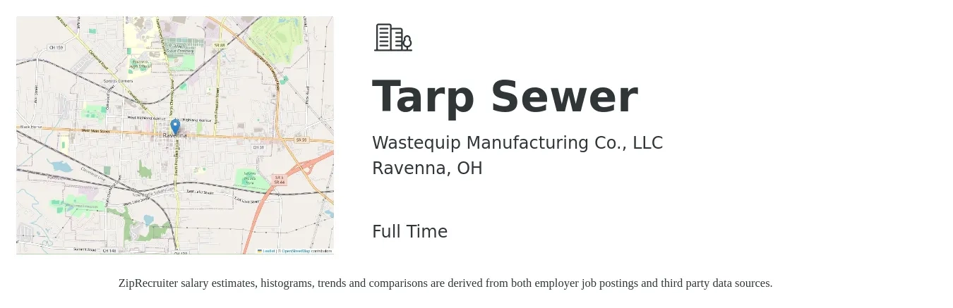 Wastequip Manufacturing Co., LLC job posting for a Tarp Sewer in Ravenna, OH with a salary of $14 to $16 Hourly with a map of Ravenna location.