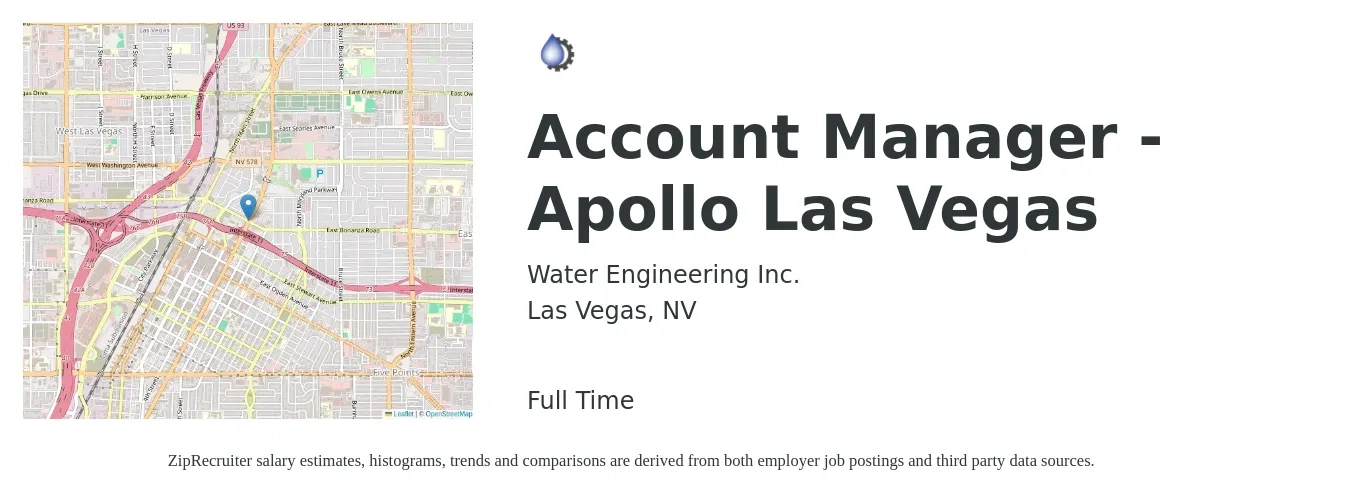 Water Engineering Inc. job posting for a Account Manager - Apollo Las Vegas in Las Vegas, NV with a salary of $45,800 to $75,000 Yearly with a map of Las Vegas location.