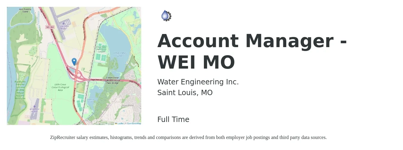 Water Engineering Inc. job posting for a Account Manager - WEI MO in Saint Louis, MO with a salary of $46,700 to $76,300 Yearly with a map of Saint Louis location.