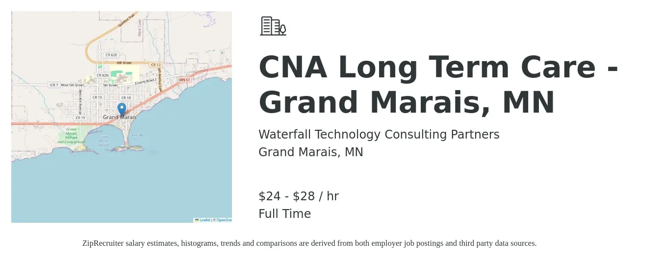 Waterfall Technology Consulting Partners job posting for a CNA Long Term Care - Grand Marais, MN in Grand Marais, MN with a salary of $25 to $30 Hourly with a map of Grand Marais location.