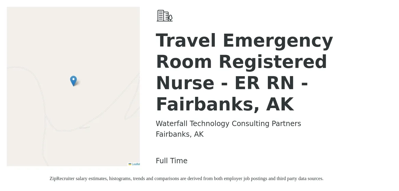 Waterfall Technology Consulting Partners LLC job posting for a Travel Emergency Room Registered Nurse - ER RN - Fairbanks, AK in Fairbanks, AK with a salary of $11,960 Weekly with a map of Fairbanks location.