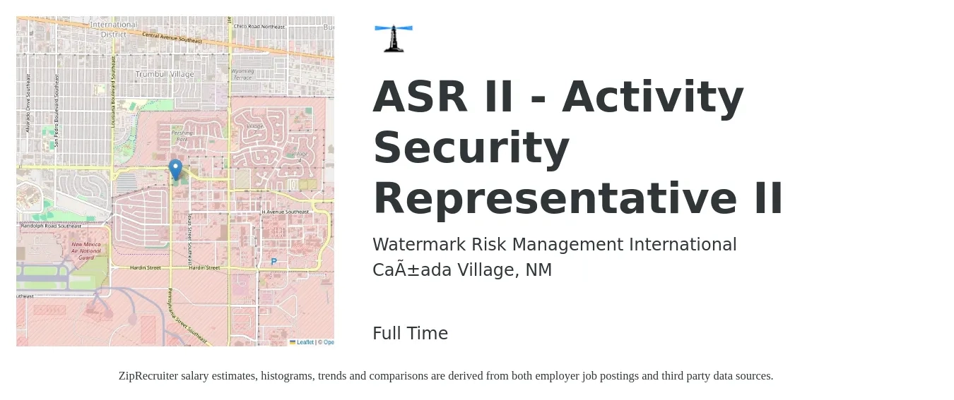 Watermark Risk Management International job posting for a ASR II - Activity Security Representative II in Cañada Village, NM with a salary of $15 to $18 Hourly with a map of Cañada Village location.