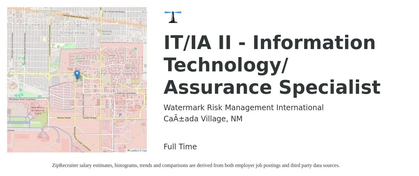Watermark Risk Management International job posting for a IT/IA II - Information Technology/ Assurance Specialist in Cañada Village, NM with a salary of $102,800 to $103,300 Yearly with a map of Cañada Village location.