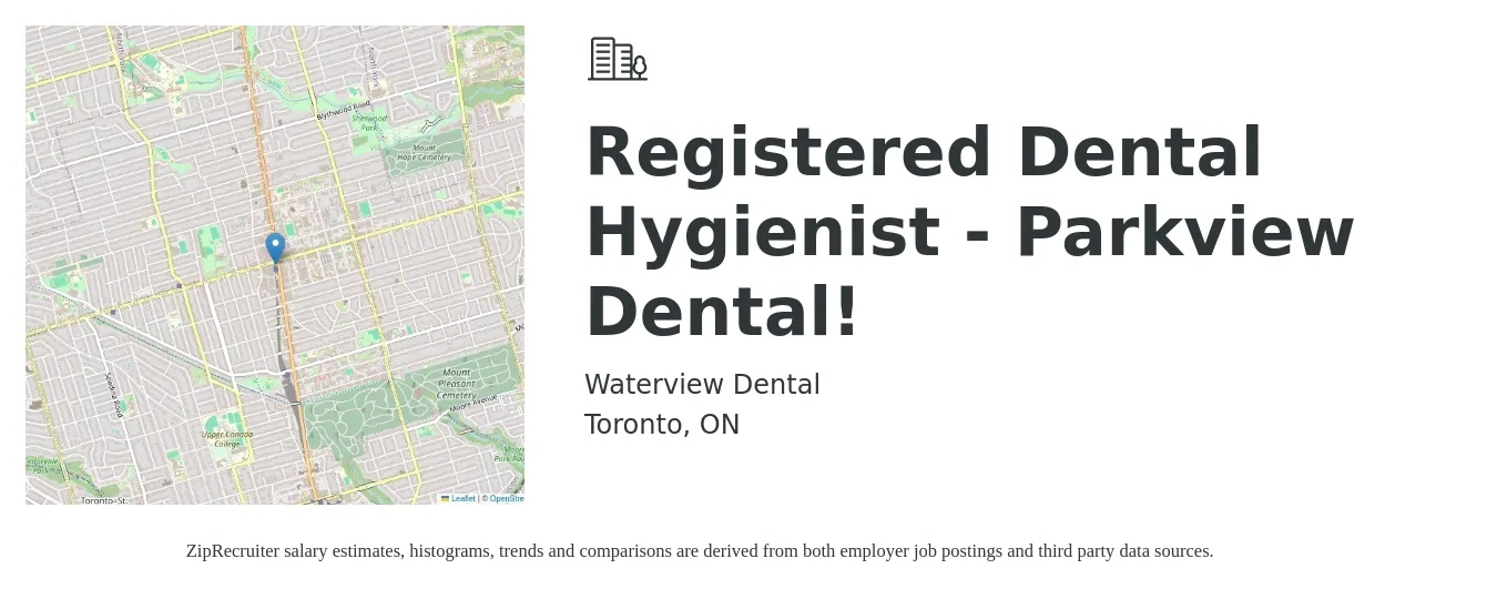 Waterview Dental job posting for a Registered Dental Hygienist - Parkview Dental! in Toronto, ON with a map of Toronto location.
