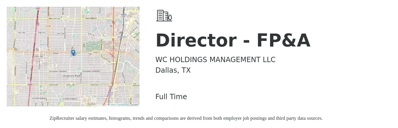 WC HOLDINGS MANAGEMENT LLC job posting for a Director - FP&A in Dallas, TX with a map of Dallas location.
