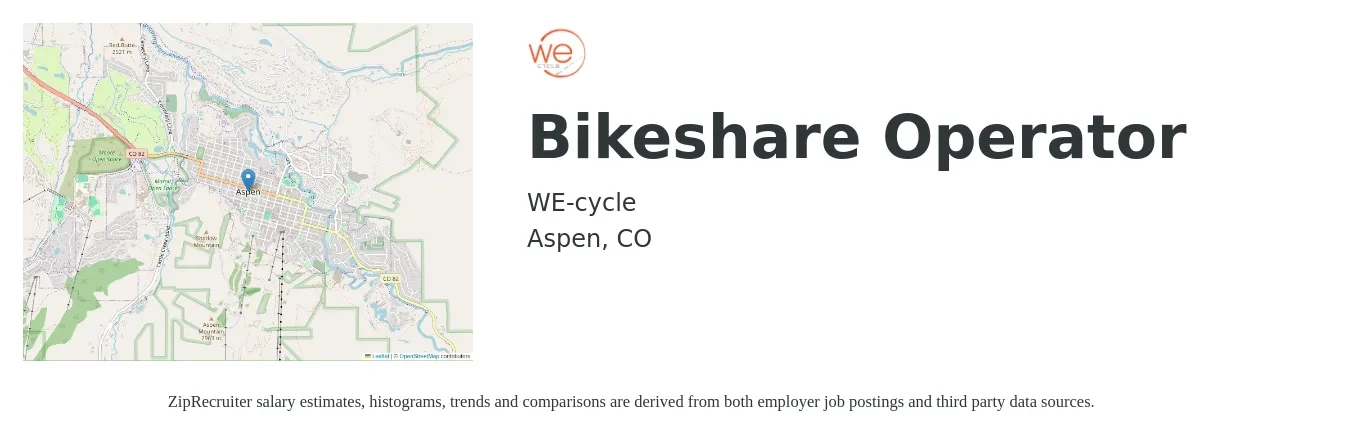 WE-cycle job posting for a Bikeshare Operator in Aspen, CO with a salary of $22 Hourly with a map of Aspen location.