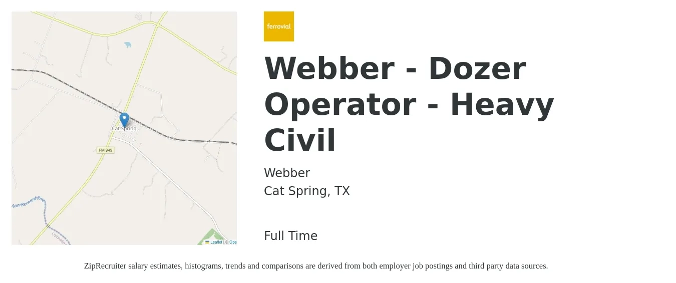 Webber job posting for a Webber - Dozer Operator - Heavy Civil in Cat Spring, TX with a salary of $18 to $23 Hourly with a map of Cat Spring location.
