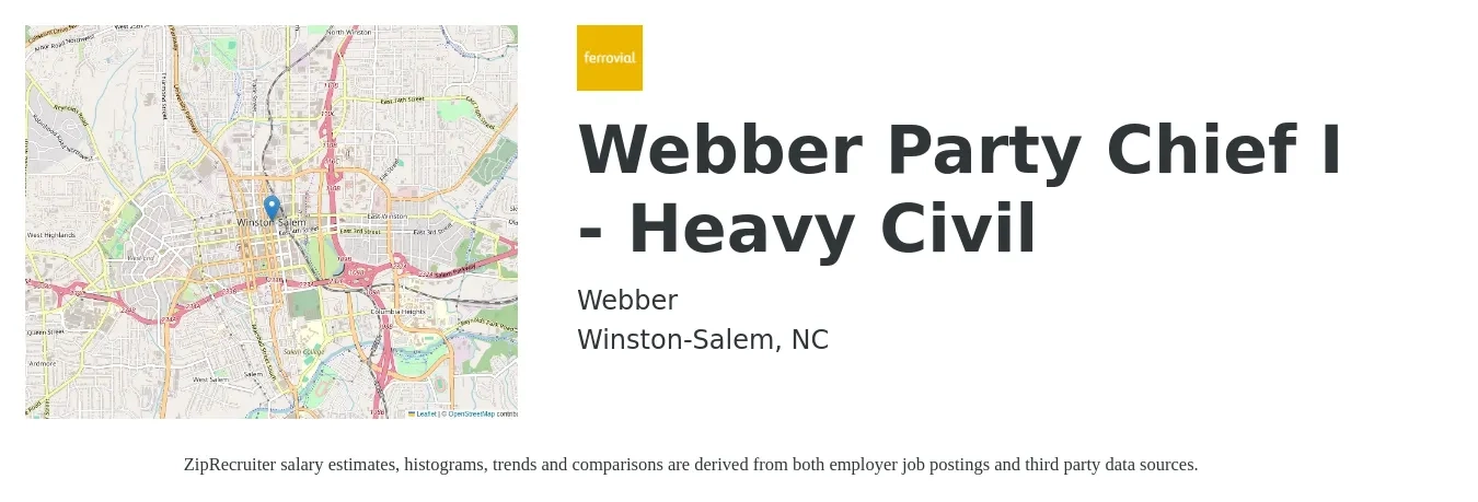 Webber job posting for a Webber Party Chief I - Heavy Civil in Winston-Salem, NC with a salary of $24 to $31 Hourly with a map of Winston-Salem location.