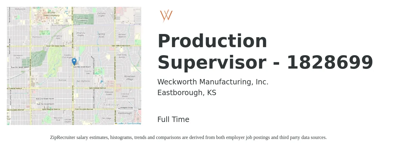 Weckworth Manufacturing, Inc. job posting for a Production Supervisor - 1828699 in Eastborough, KS with a salary of $49,400 to $71,000 Yearly with a map of Eastborough location.