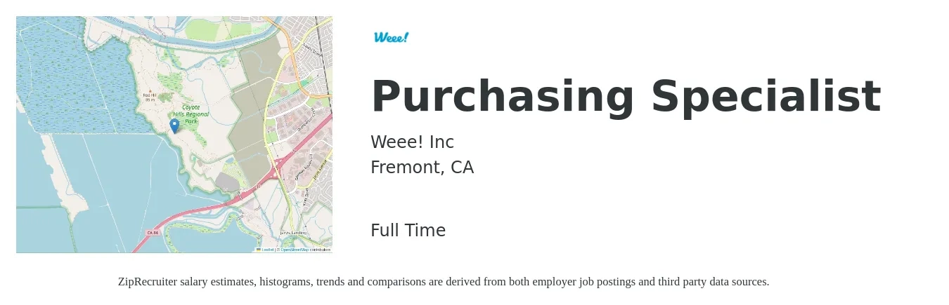 Weee! Inc job posting for a Purchasing Specialist in Fremont, CA with a salary of $25 to $35 Hourly with a map of Fremont location.
