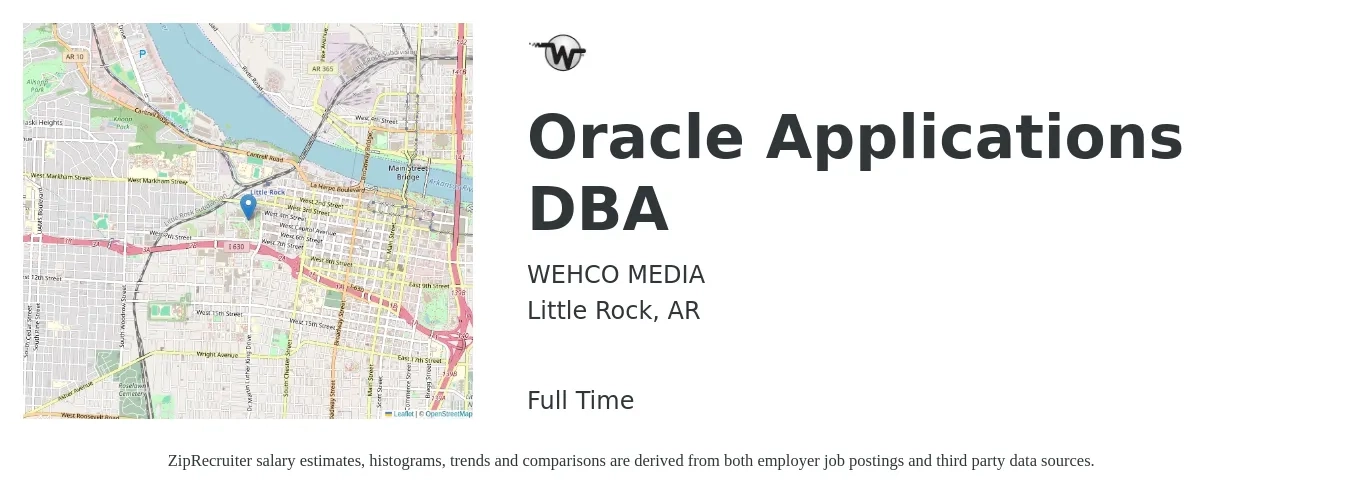 WEHCO MEDIA job posting for a Oracle Applications DBA in Little Rock, AR with a salary of $48 to $66 Hourly with a map of Little Rock location.