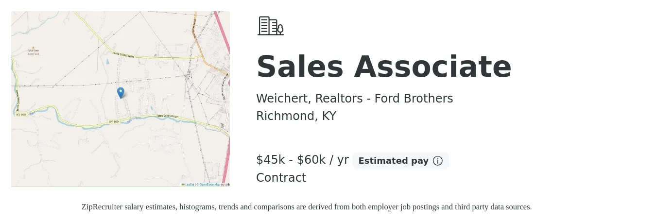 Weichert, Realtors - Ford Brothers job posting for a Sales Associate in Richmond, KY with a salary of $45,000 to $60,000 Yearly with a map of Richmond location.