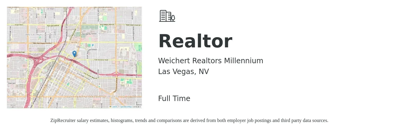 Weichert Realtors Millennium job posting for a Realtor in Las Vegas, NV with a salary of $75,900 to $119,400 Yearly with a map of Las Vegas location.