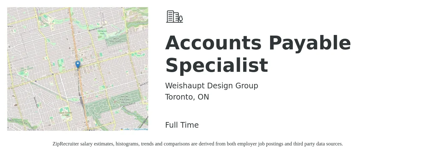 Weishaupt Design Group job posting for a Accounts Payable Specialist in Toronto, ON with a map of Toronto location.
