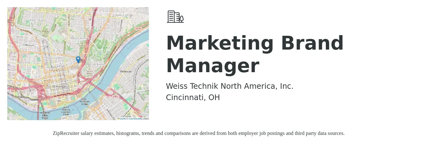 Weiss Technik North America, Inc. job posting for a Marketing Brand Manager in Cincinnati, OH with a salary of $52,800 to $107,500 Yearly with a map of Cincinnati location.