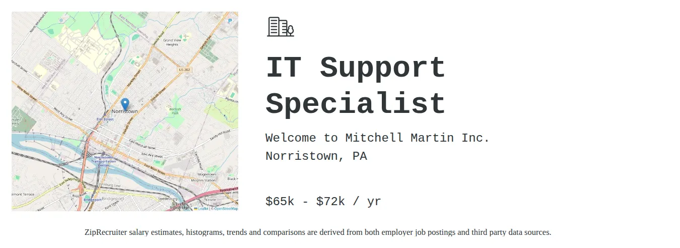 - Immed Hire - Java Angular - Irving Tx | Mitchell Martin job posting for a IT Support Specialist in Audubon, PA with a salary of $65,000 to $72,500 Annually with a map of Audubon location.