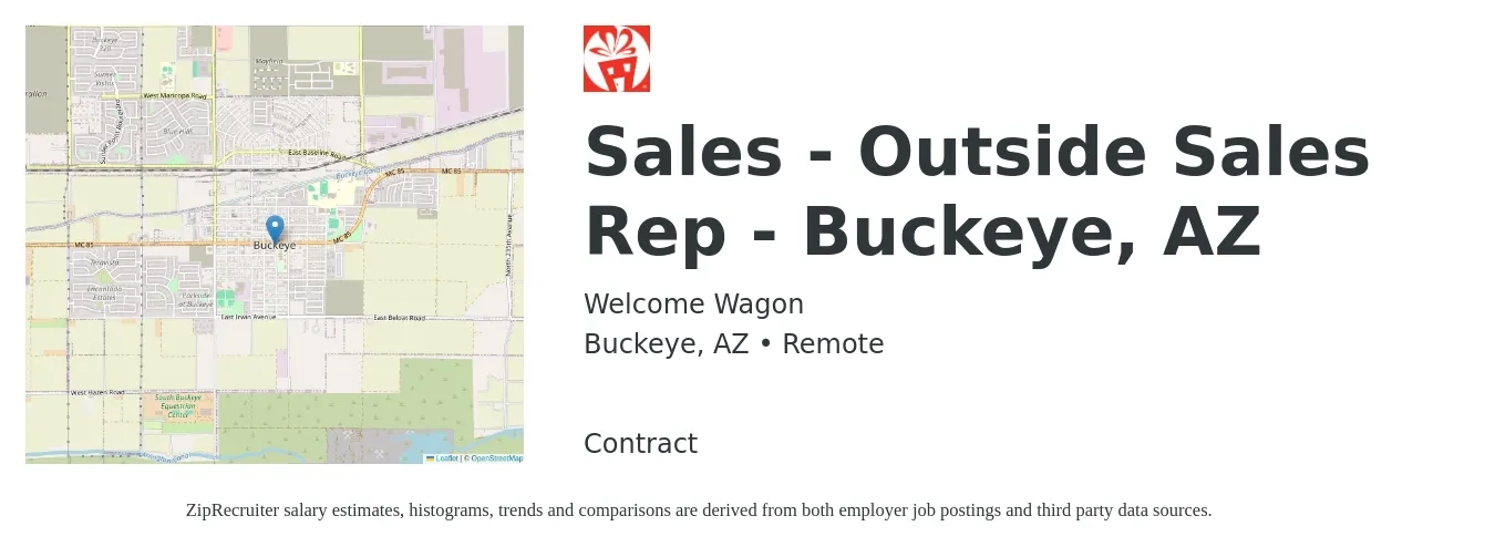 Welcome Wagon job posting for a Sales - Outside Sales Rep - Buckeye, AZ in Buckeye, AZ with a salary of $40,000 to $60,000 Yearly with a map of Buckeye location.