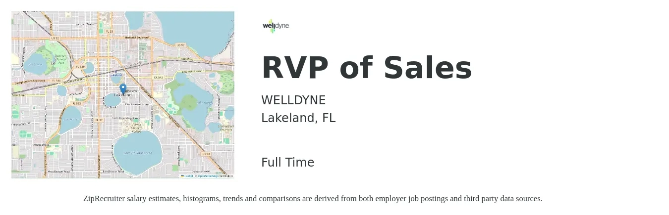 WELLDYNE job posting for a RVP of Sales in Lakeland, FL with a salary of $49,200 to $89,600 Yearly with a map of Lakeland location.