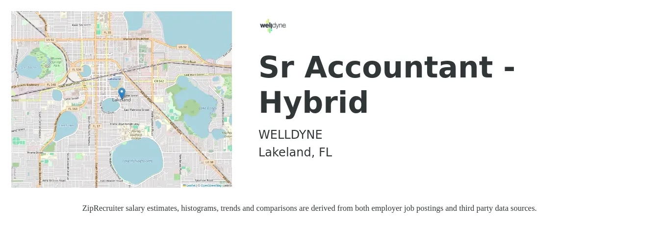 WELLDYNE job posting for a Sr Accountant - Hybrid in Lakeland, FL with a salary of $68,700 to $86,400 Yearly with a map of Lakeland location.