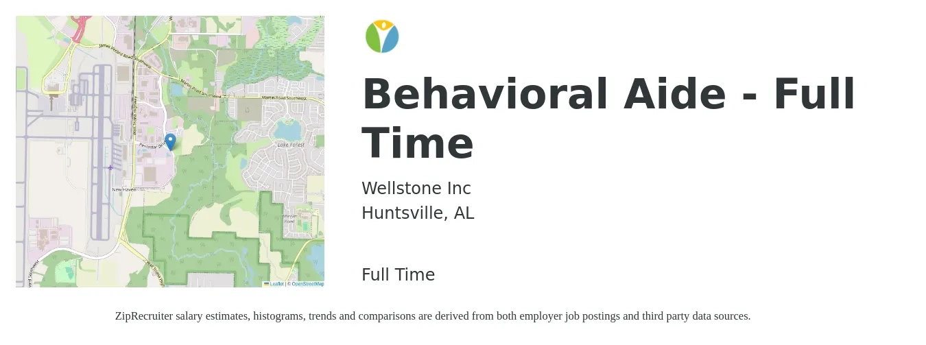 Wellstone Inc job posting for a Behavioral Aide - Full Time in Huntsville, AL with a salary of $14 to $22 Hourly with a map of Huntsville location.