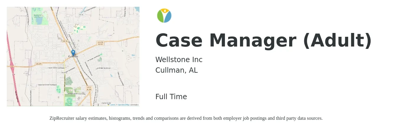 Wellstone Inc job posting for a Case Manager (Adult) in Cullman, AL with a salary of $18 to $25 Hourly with a map of Cullman location.