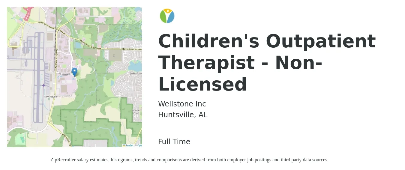 Wellstone Inc job posting for a Children's Outpatient Therapist - Non-Licensed in Huntsville, AL with a salary of $46,400 to $64,300 Yearly with a map of Huntsville location.