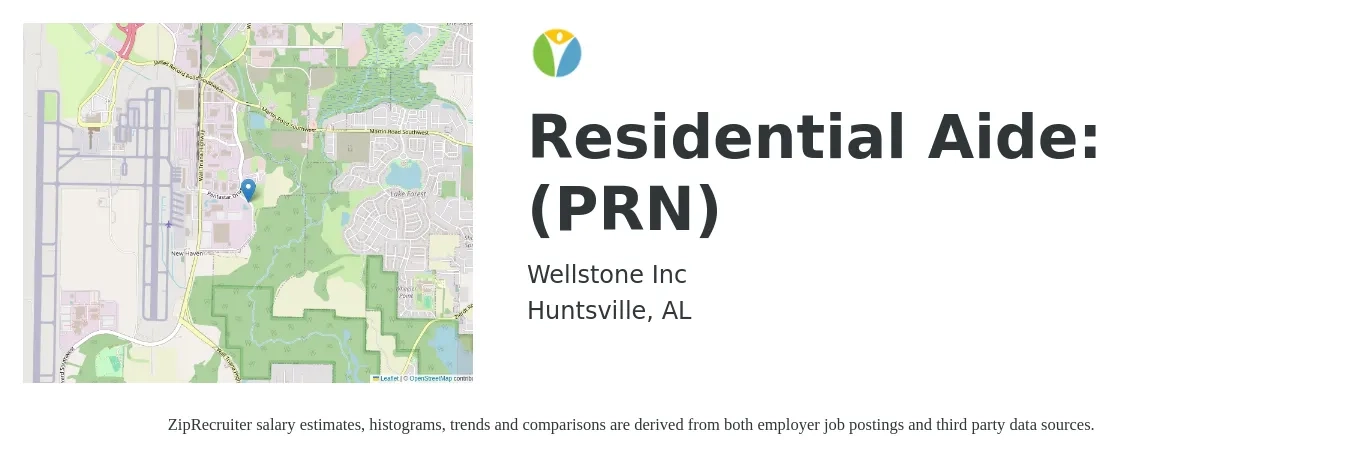 Wellstone Inc job posting for a Residential Aide: (PRN) in Huntsville, AL with a salary of $16 to $19 Hourly with a map of Huntsville location.