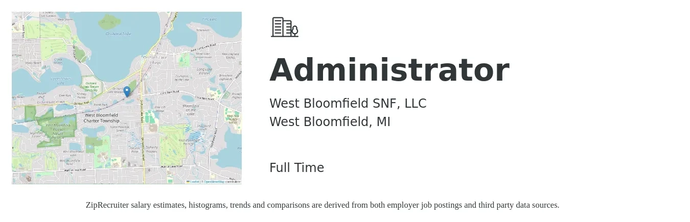 West Bloomfield SNF, LLC job posting for a Administrator in West Bloomfield, MI with a map of West Bloomfield location.
