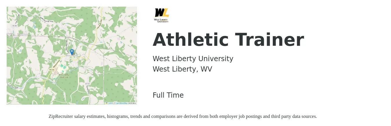 West Liberty University job posting for a Athletic Trainer in West Liberty, WV with a salary of $22 to $30 Hourly with a map of West Liberty location.