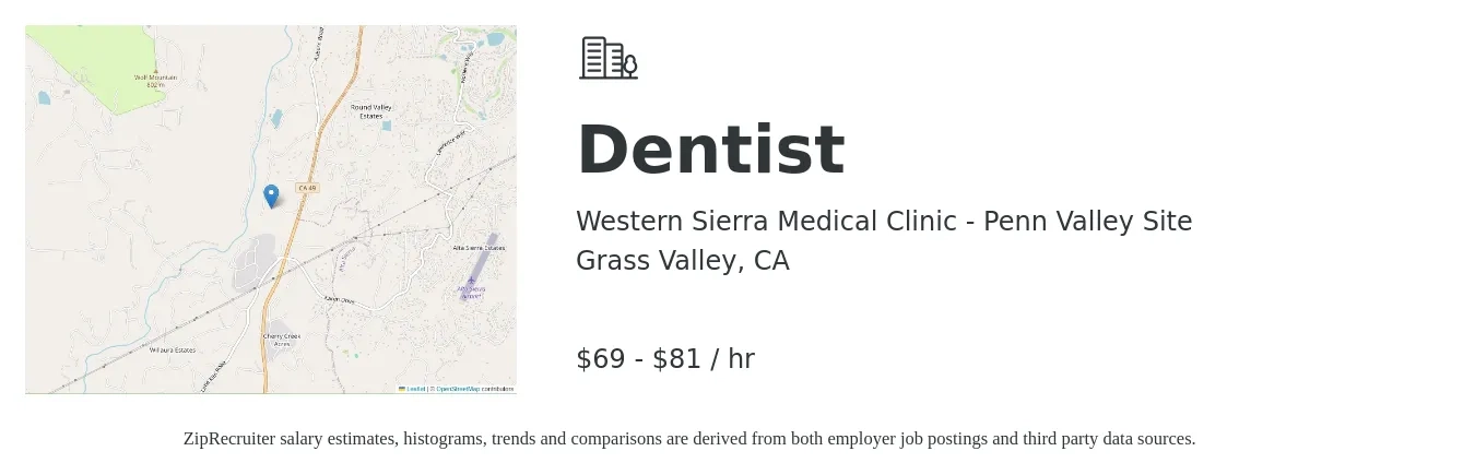 Western Sierra Medical Clinic - Penn Valley Site job posting for a Dentist in Grass Valley, CA with a salary of $72 to $85 Hourly with a map of Grass Valley location.