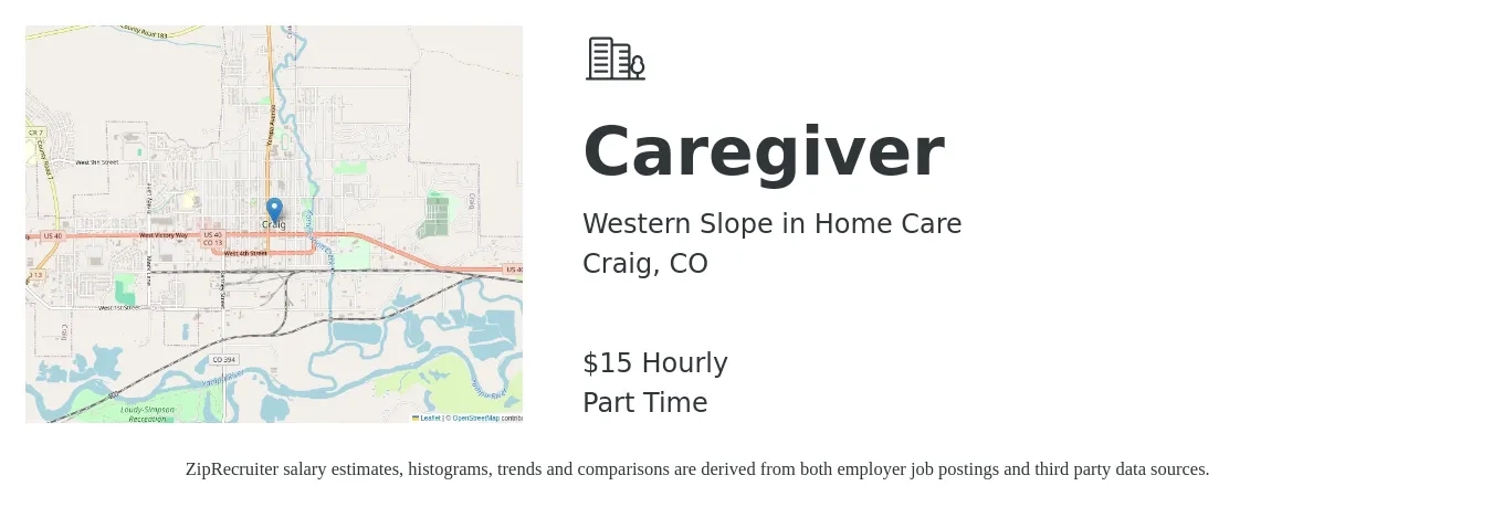 Western Slope in Home Care job posting for a Caregiver in Craig, CO with a salary of $16 Hourly with a map of Craig location.