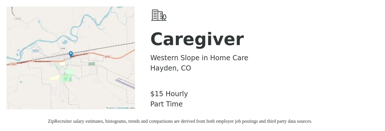 Western Slope in Home Care job posting for a Caregiver in Hayden, CO with a salary of $16 Hourly with a map of Hayden location.