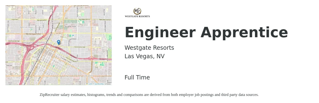 Westgate Resorts job posting for a Engineer Apprentice in Las Vegas, NV with a salary of $17 to $28 Hourly with a map of Las Vegas location.