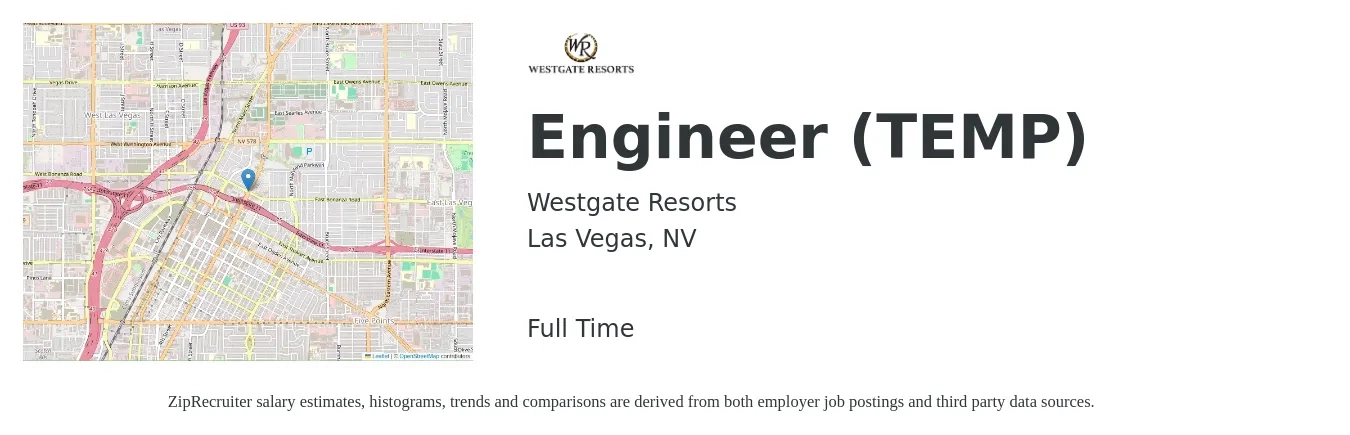 Westgate Resorts job posting for a Engineer (TEMP) in Las Vegas, NV with a salary of $25 to $36 Hourly with a map of Las Vegas location.