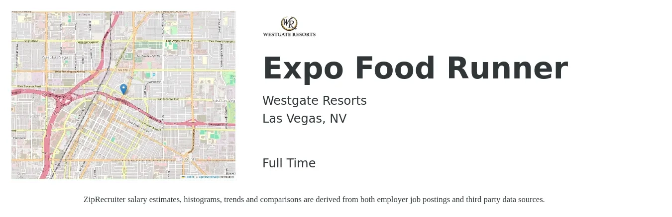 Westgate Resorts job posting for a Expo Food Runner in Las Vegas, NV with a salary of $10 to $16 Hourly with a map of Las Vegas location.
