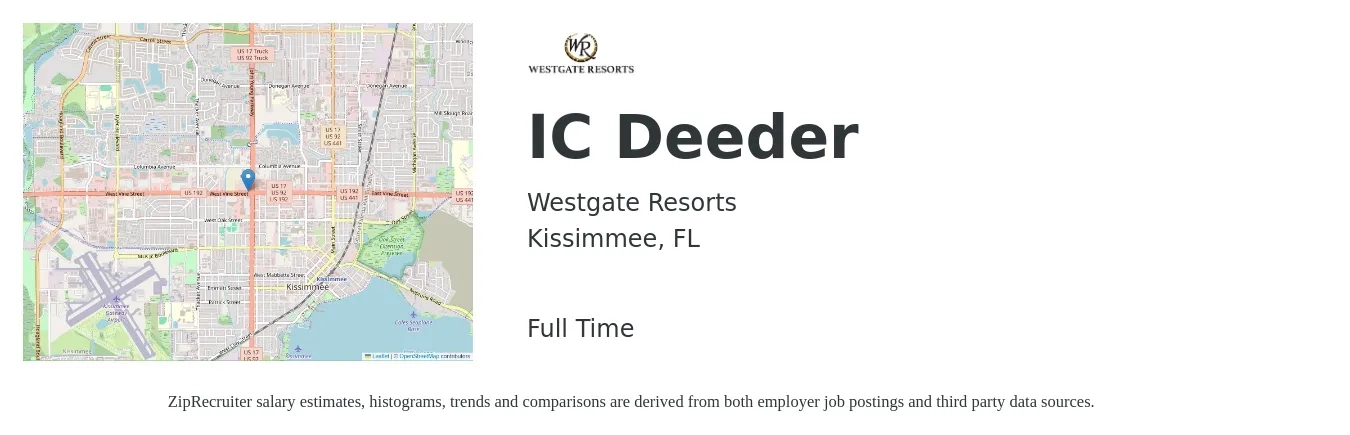 Westgate Resorts job posting for a IC Deeder in Kissimmee, FL with a map of Kissimmee location.