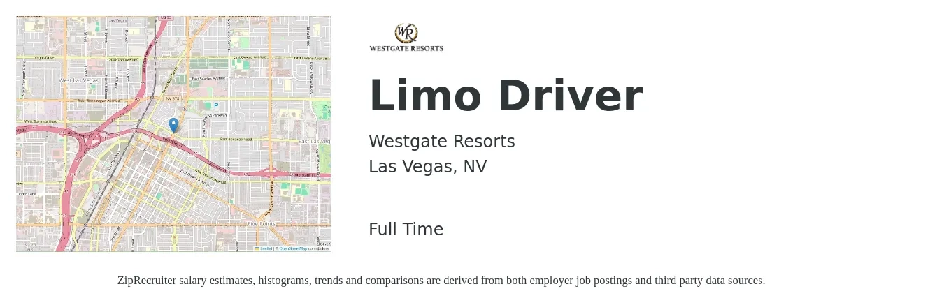 Westgate Resorts job posting for a Limo Driver in Las Vegas, NV with a salary of $18 Hourly with a map of Las Vegas location.