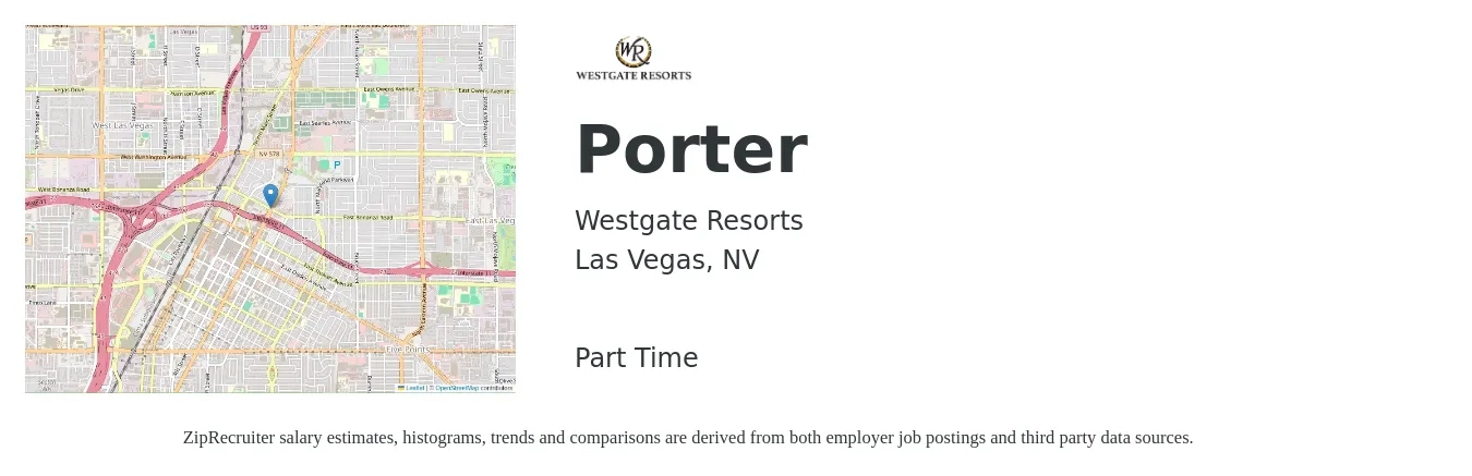 Westgate Resorts job posting for a Porter in Las Vegas, NV with a salary of $14 to $17 Hourly with a map of Las Vegas location.