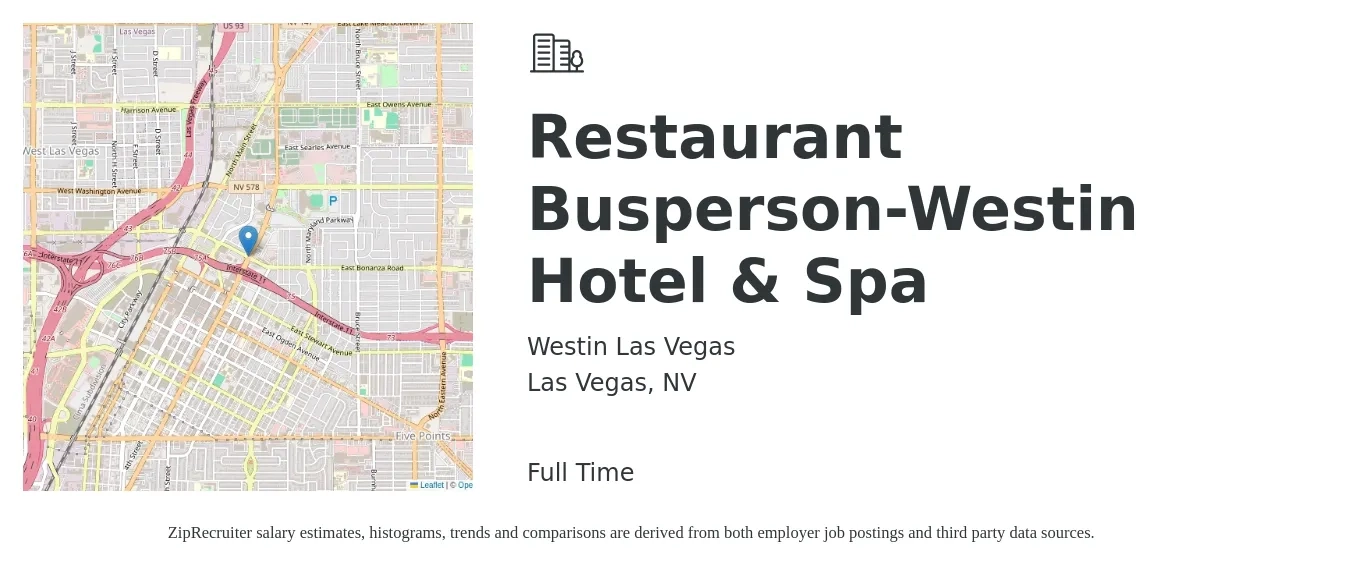 Westin Las Vegas job posting for a Restaurant Busperson-Westin Hotel & Spa in Las Vegas, NV with a salary of $10 to $17 Hourly with a map of Las Vegas location.