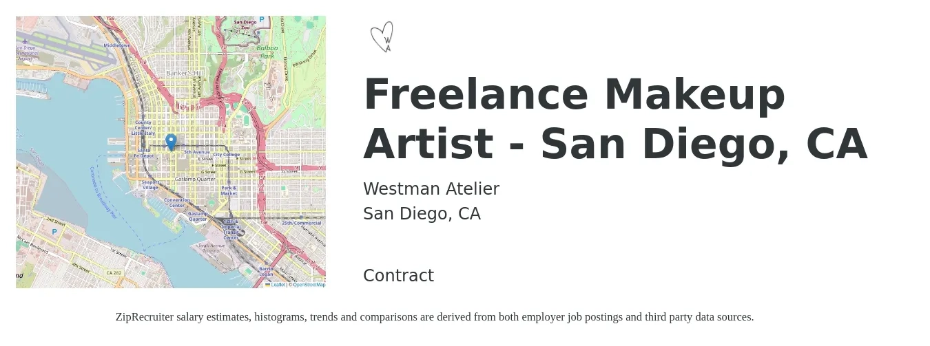 Westman Atelier job posting for a Freelance Makeup Artist - San Diego, CA in San Diego, CA with a salary of $21 Hourly with a map of San Diego location.