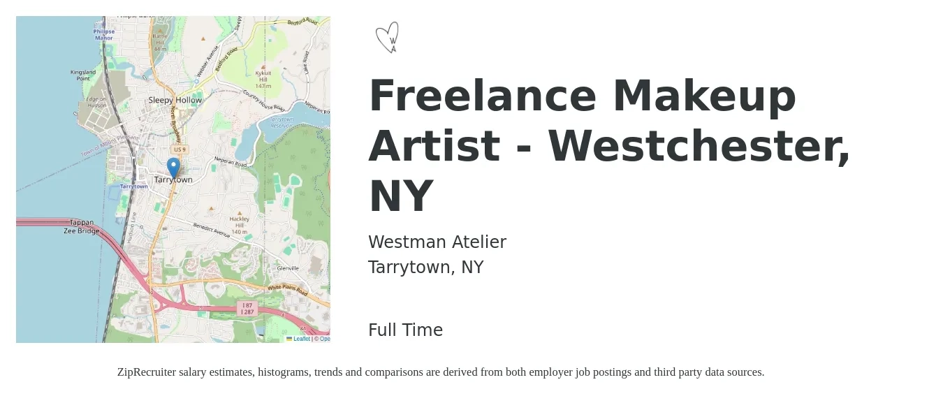 Westman Atelier job posting for a Freelance Makeup Artist - Westchester, NY in Tarrytown, NY with a salary of $21 Hourly with a map of Tarrytown location.