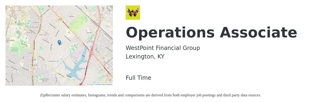 WestPoint Financial Group job posting for a Operations Associate in Lexington, KY with a salary of $18 to $31 Hourly with a map of Lexington location.