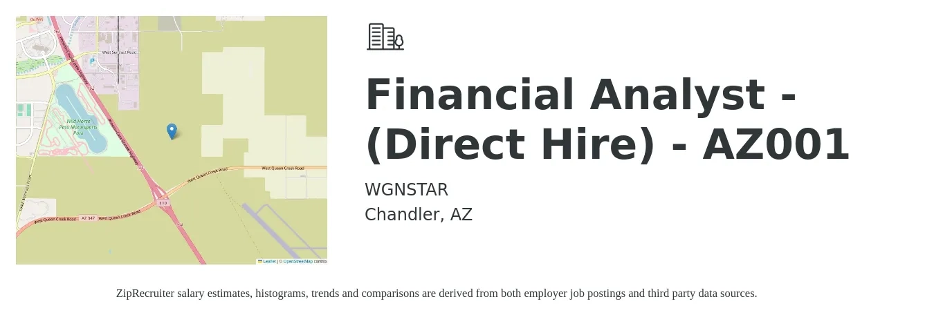 WGNSTAR job posting for a Financial Analyst - (Direct Hire) - AZ001 in Chandler, AZ with a salary of $85,000 to $100,000 Yearly with a map of Chandler location.