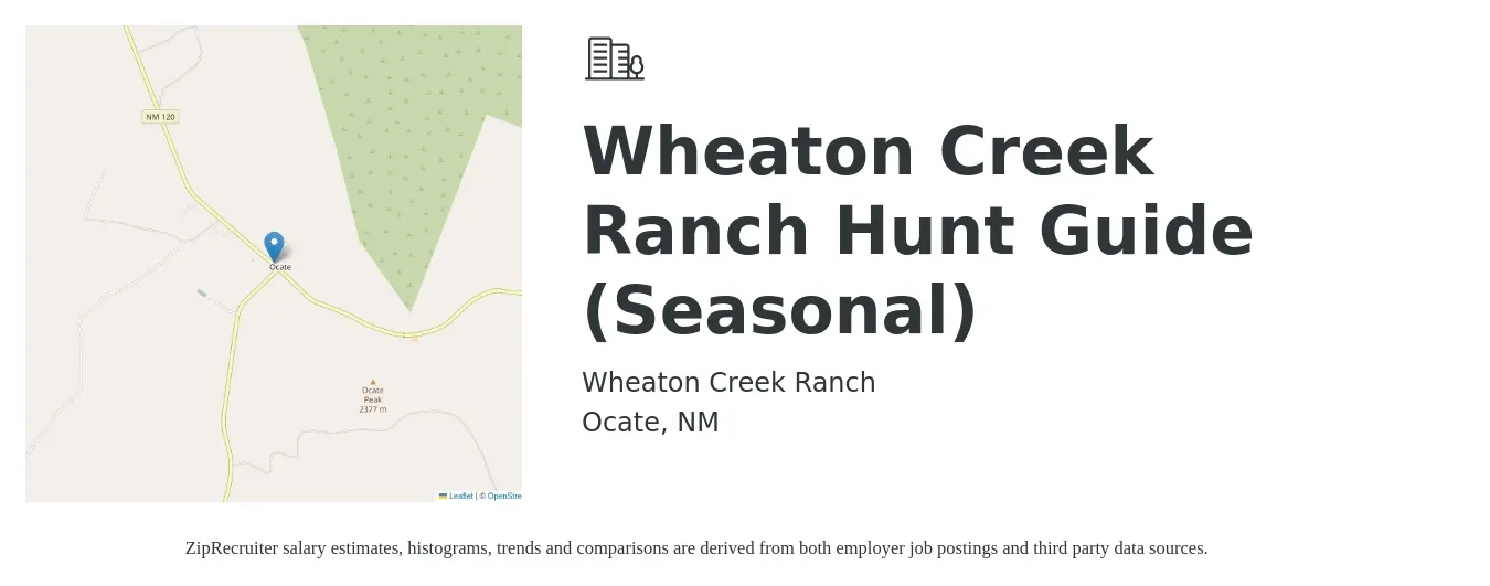 Wheaton Creek Ranch job posting for a Wheaton Creek Ranch Hunt Guide (Seasonal) in Ocate, NM with a salary of $14 to $20 Hourly with a map of Ocate location.