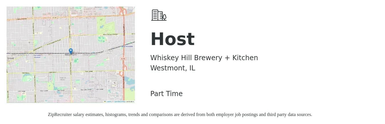 Whiskey Hill Brewery + Kitchen job posting for a Host in Westmont, IL with a salary of $12 to $17 Hourly with a map of Westmont location.