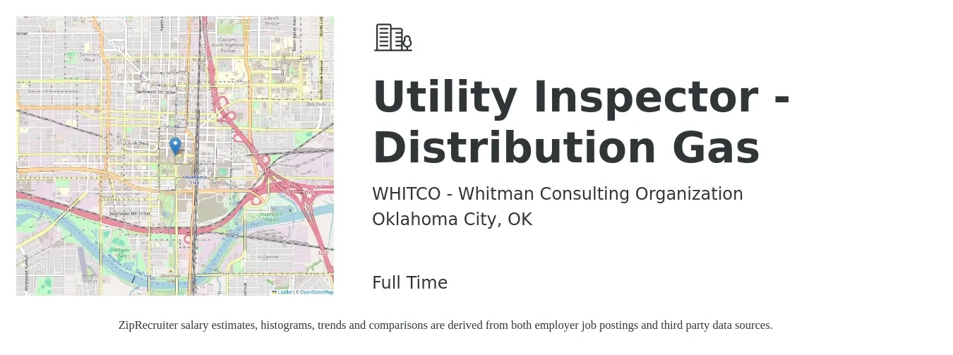 WHITCO - Whitman Consulting Organization job posting for a Utility Inspector - Distribution Gas in Oklahoma City, OK with a salary of $18 to $30 Hourly with a map of Oklahoma City location.