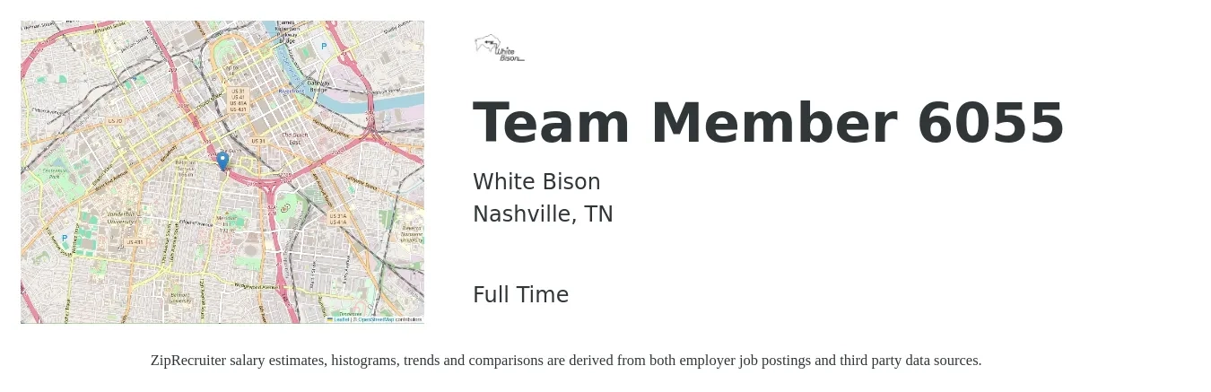 White Bison job posting for a Team Member 6055 in Nashville, TN with a salary of $12 to $17 Hourly with a map of Nashville location.