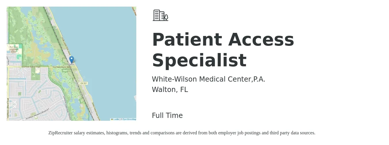 White-Wilson Medical Center,P.A. job posting for a Patient Access Specialist in Walton, FL with a salary of $14 to $18 Hourly with a map of Walton location.