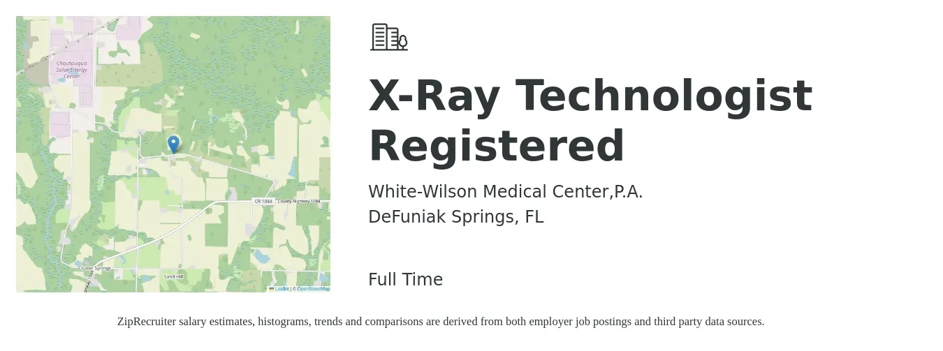 White-Wilson Medical Center,P.A. job posting for a X-Ray Technologist Registered in DeFuniak Springs, FL with a salary of $1,040 to $1,810 Weekly with a map of DeFuniak Springs location.